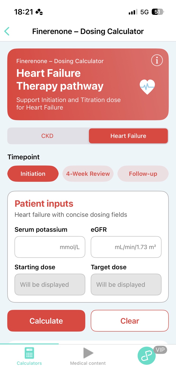Finerenone dosing calculator recommendation screen